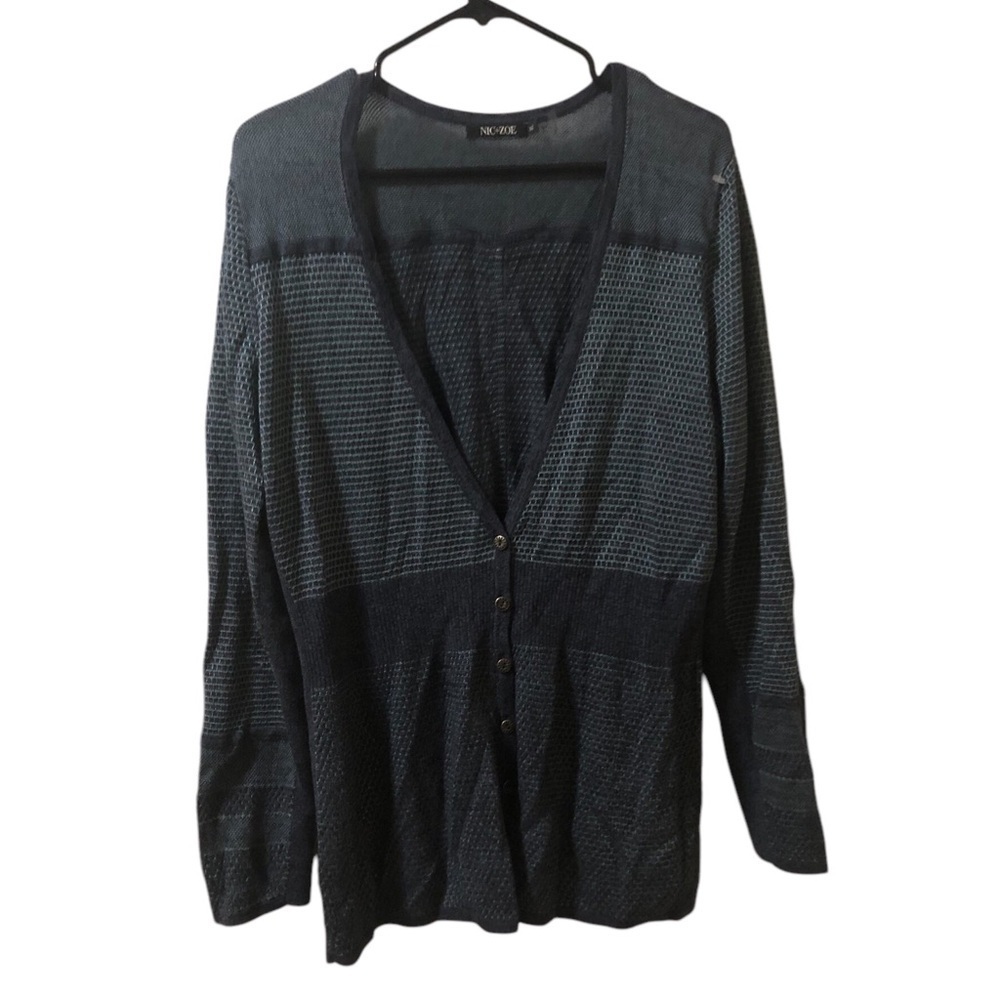 Nick & Zoe  V neck patch work knit cardigan blue Xl